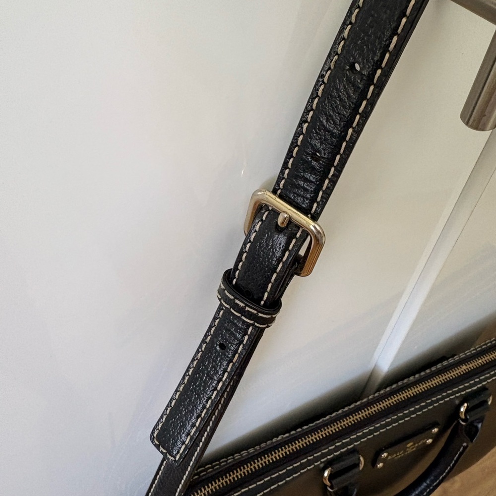 Kate Spade black leather laptop briefcase with a long strap. - Picture 3 of 4